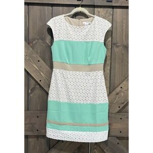 Studio One NY Mint Green Ivory Lace Color Block Sleeveless‎ Dress Women's Size 6